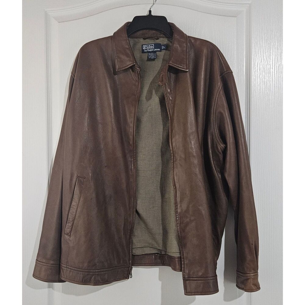 Polo Ralph Lauren Bayville Lamb Leather Jacket Men's L Brown Bomber Classic
